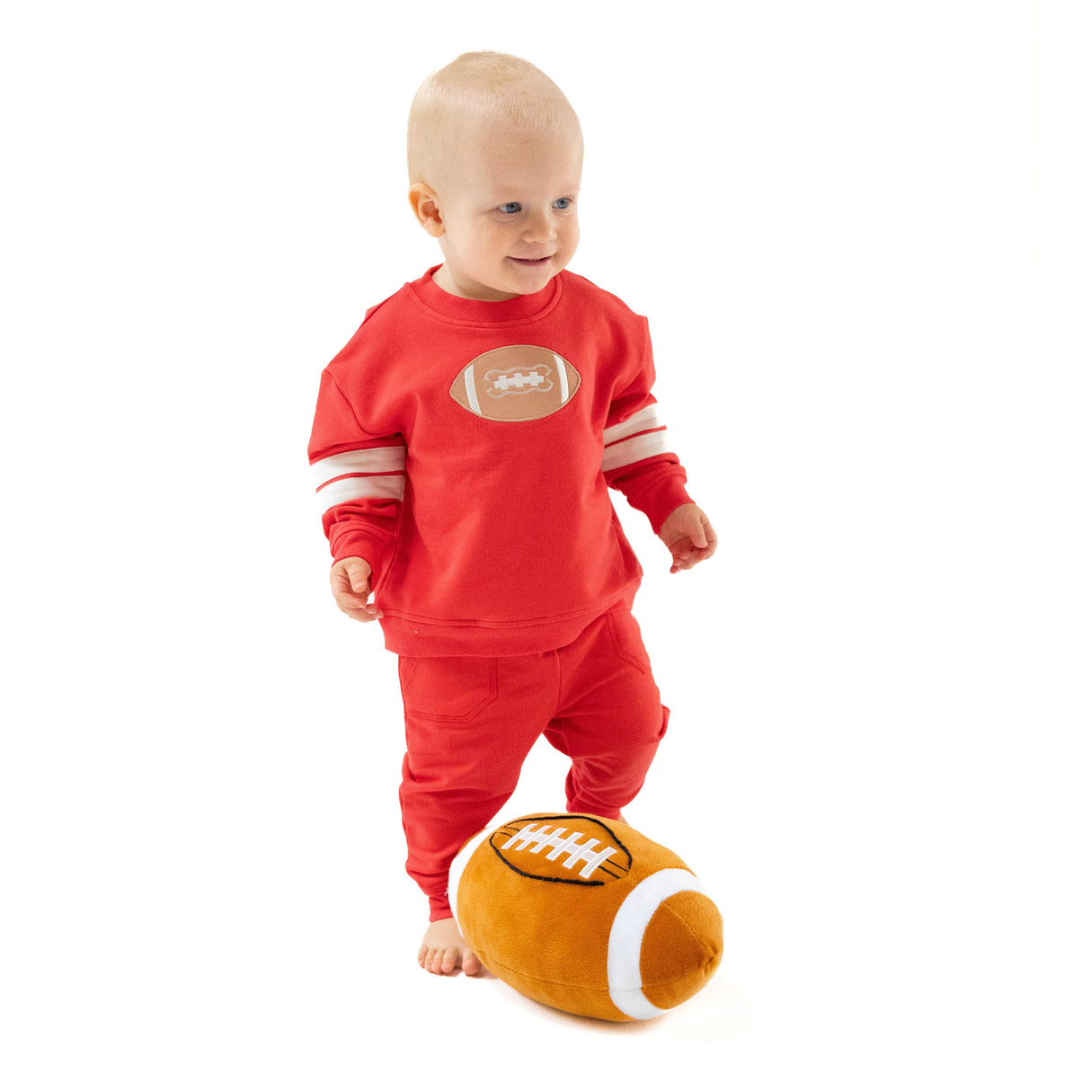 Cozy Drop Sleeve Sweatshirt with Varsity Stripes - Varsity Red - HoneyBug 