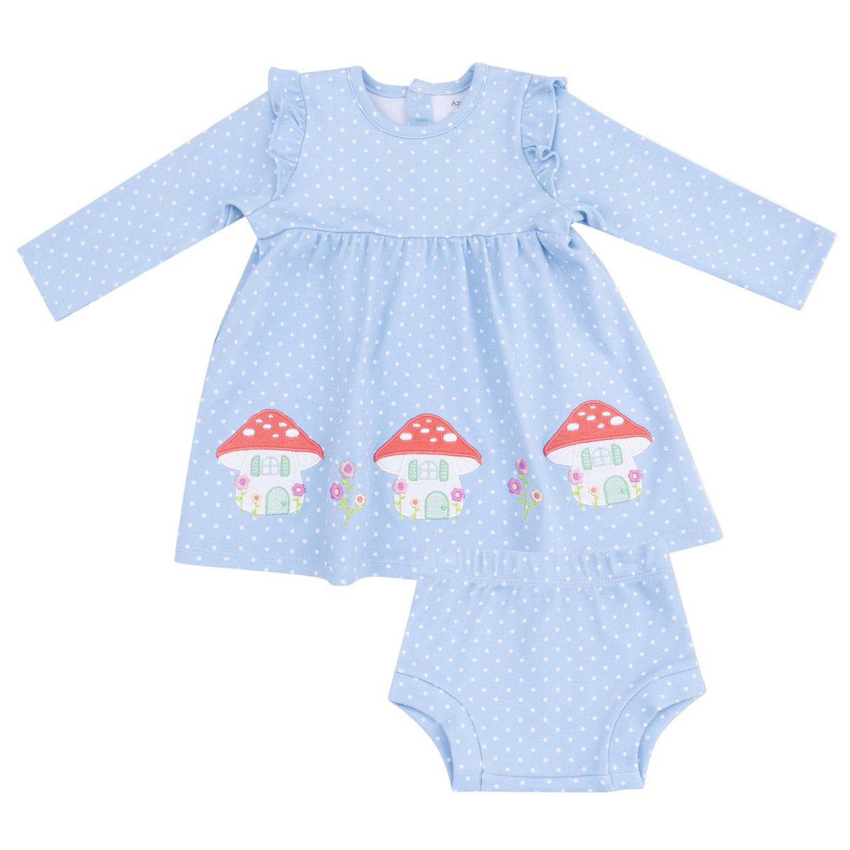 Mushroom House Long Sleeve Dress with Diaper Cover - HoneyBug 