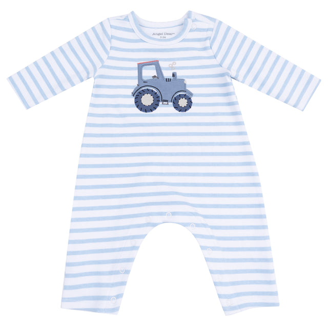 Long Sleeve Snap Shoulder Romper - Mini Tractors - HoneyBug 