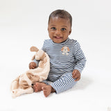 Long Sleeve Snap Shoulder Romper - Stripes With Puppy Detailing - HoneyBug 