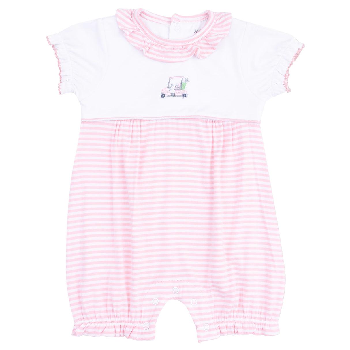 Ruffle Collar Romper with Piping and Picot - HoneyBug 