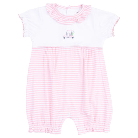 Ruffle Collar Romper with Piping and Picot - HoneyBug 
