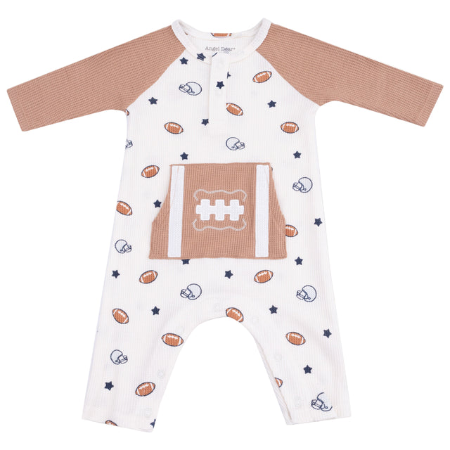 Long Sleeve Raglan Henley Romper and Kanga Pocket - HoneyBug 