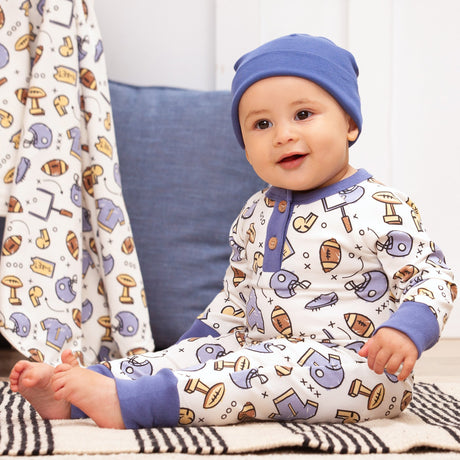 Touchdown Baby Boy Bamboo Henley Football Romper - HoneyBug 