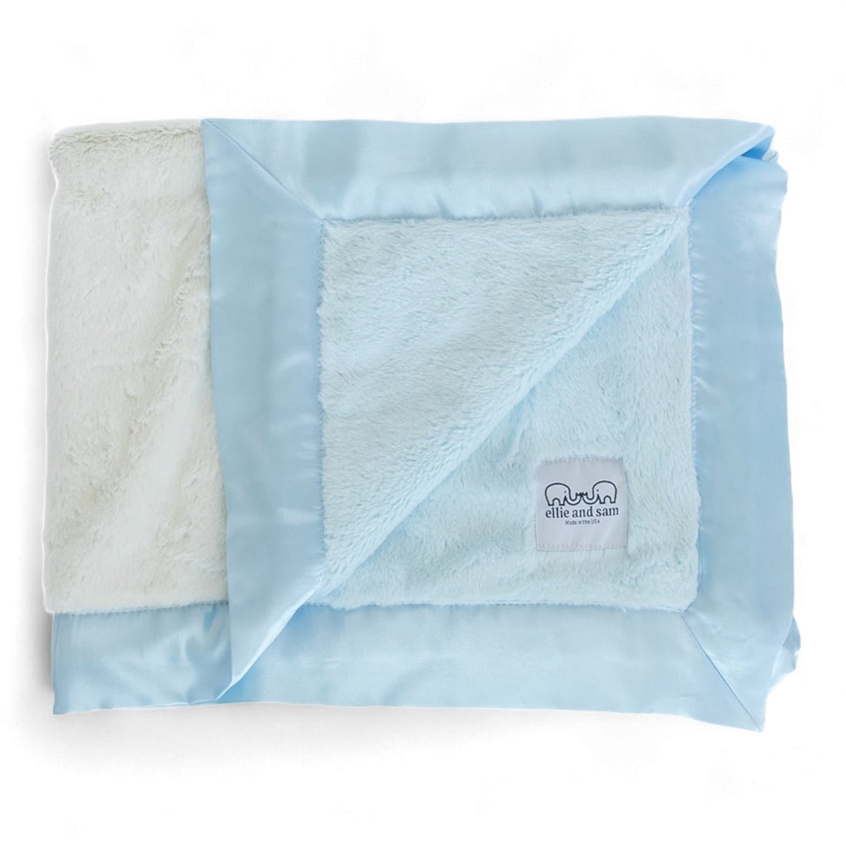 Luxury Duo Satin Border Blanket - Blue/Ivory