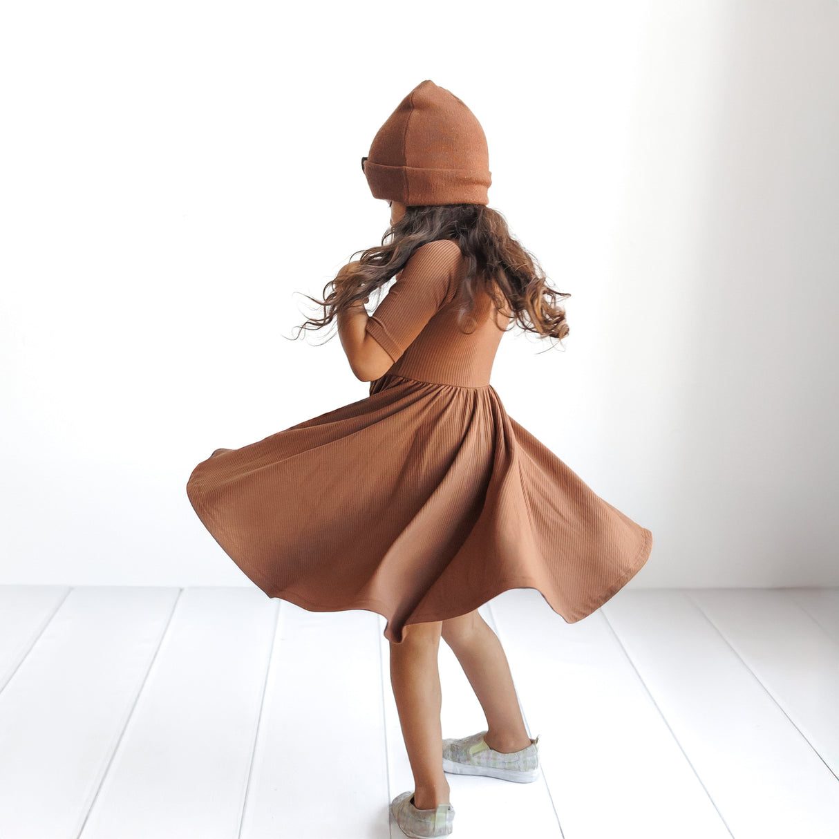 MID SLEEVE TWIRL DRESS- Sienna Ribbed - HoneyBug 