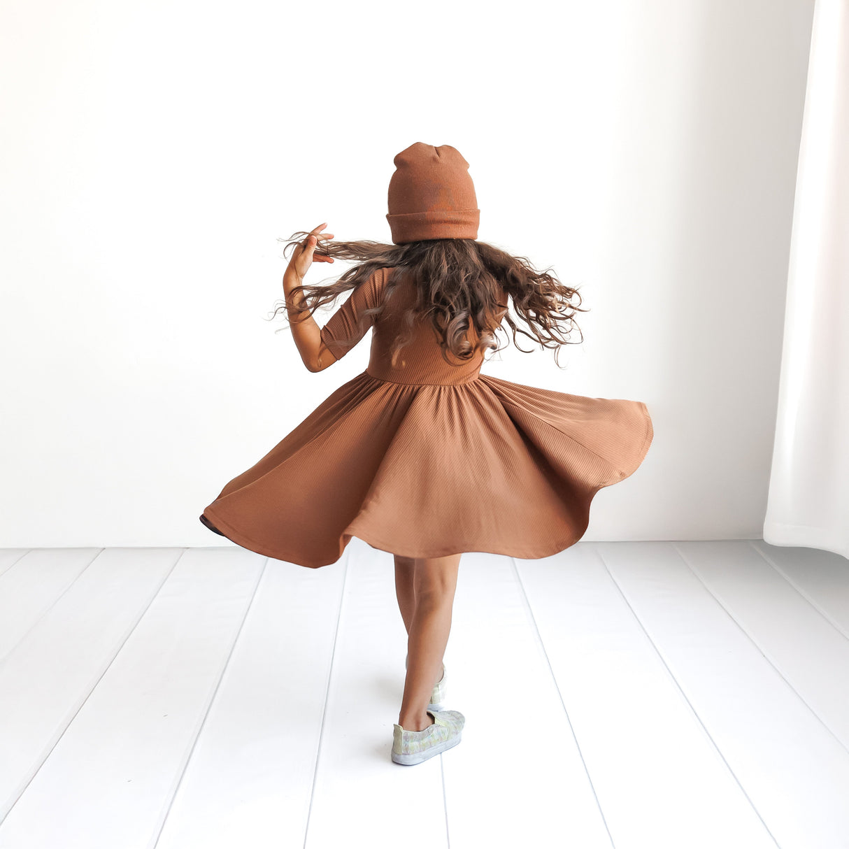 MID SLEEVE TWIRL DRESS- Sienna Ribbed - HoneyBug 