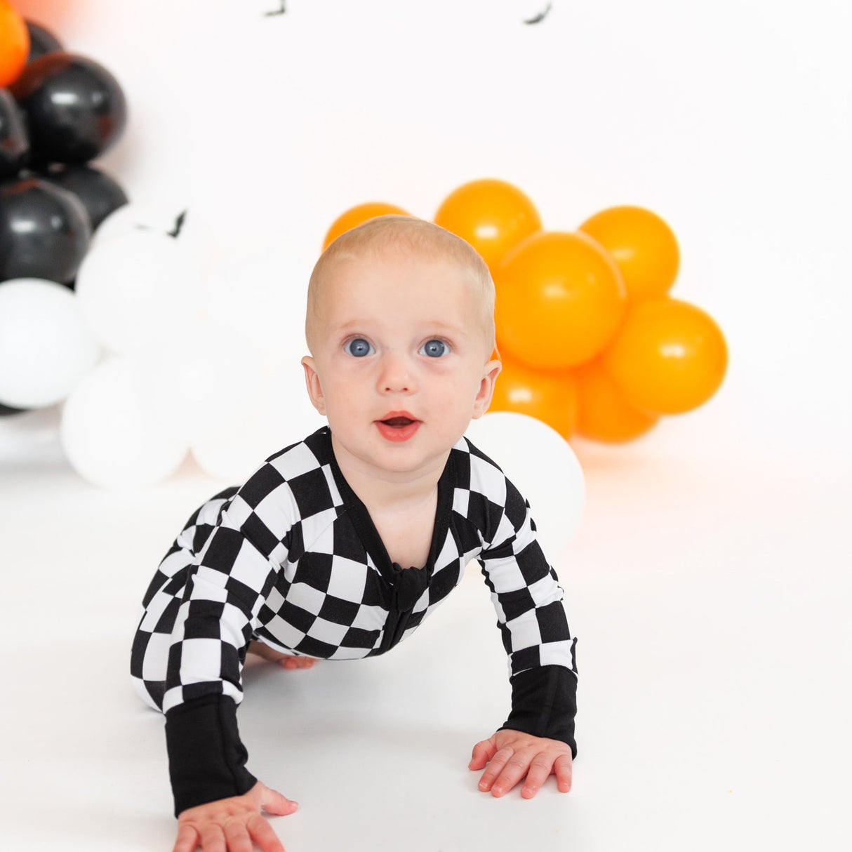 Zip Romper - B+W Checkered - HoneyBug 