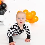 Zip Romper - B+W Checkered - HoneyBug 