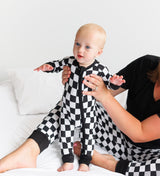 Zip Romper - B+W Checkered - HoneyBug 