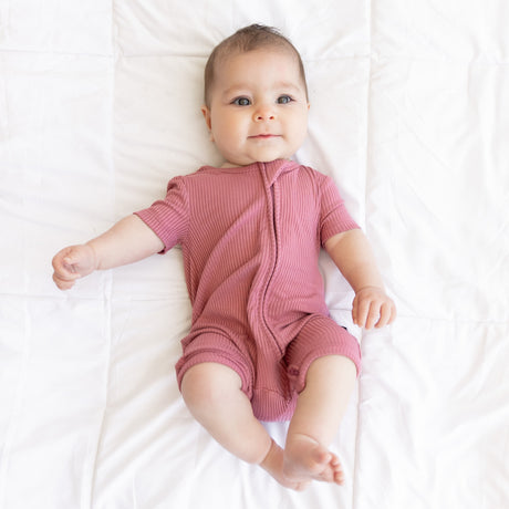 SHORTIE ZIP ROMPER - Mauve Ribbed - HoneyBug 