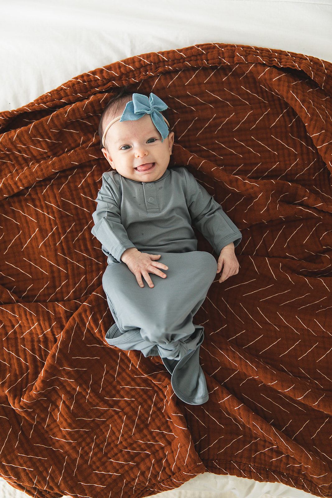 Dusty Blue Bamboo Knot Gown - HoneyBug 