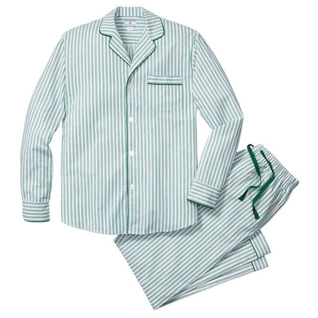Men's Twill Pajama Set in Emerald Ticking - HoneyBug 