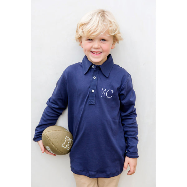 Finn Pima Cotton Long Sleeve Polo Golf Shirt for Boys - Navy - HoneyBug 