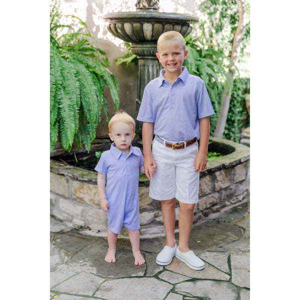 Tripp Boys' Pima Cotton Polo Shortall - Blue Stripes - HoneyBug 