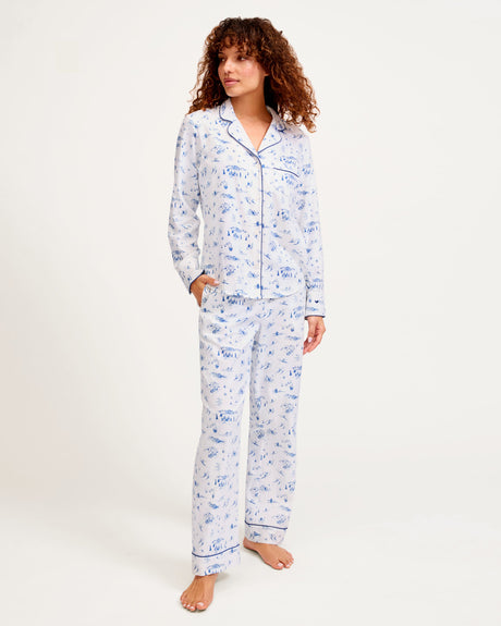 Women's Twill Pajama Set in Chalet Toile - HoneyBug 