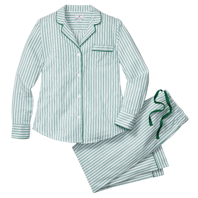 Women's Twill Pajama Set in Emerald Ticking - HoneyBug 