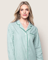 Women's Twill Pajama Set in Emerald Ticking - HoneyBug 