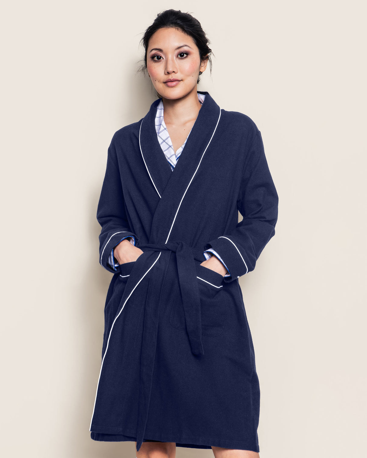 Women's Flannel Robe in Navy - HoneyBug 