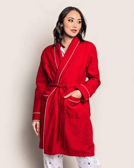 Women's Flannel Robe in Red - HoneyBug 