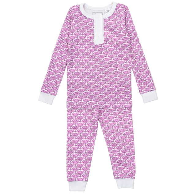 Alden Girls' Pajama Pant Set - African Elephants Pink - HoneyBug 