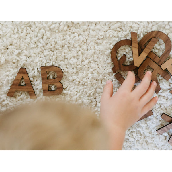 Wooden Alphabet Set • Wood Letters & Movable Alphabet in Walnut - HoneyBug 