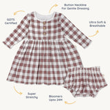Organic Twirl Dress - Plum Gingham - HoneyBug 