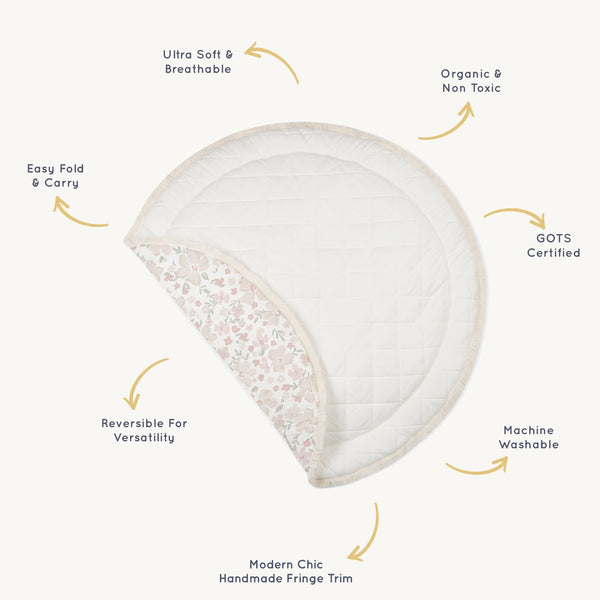 Organic Cotton Quilted Reversible Play Mat - Blossom  / Ivory - HoneyBug 