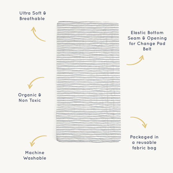 Organic Cotton Changing Pad Cover - Navy Stripes - HoneyBug 