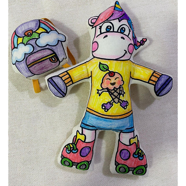 Kiboo Kids: Unicorn with Mini Rainbow Backpack - Colorable and Washable Doll for Creative Play - HoneyBug 