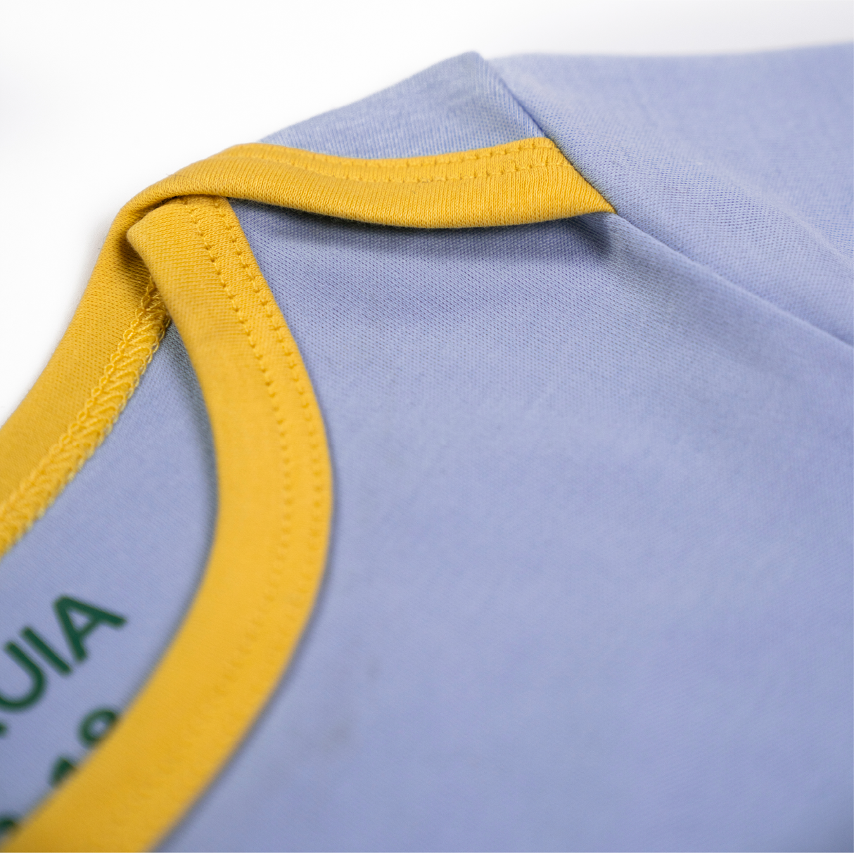 100% Peruvian Pima Cotton Chambray Blue with Yellow Short Sleeve Snap Bodysuit - HoneyBug 