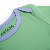 100% Peruvian Pima Cotton Grass Green with Blue Long Sleeve Snap Bodysuit - HoneyBug 