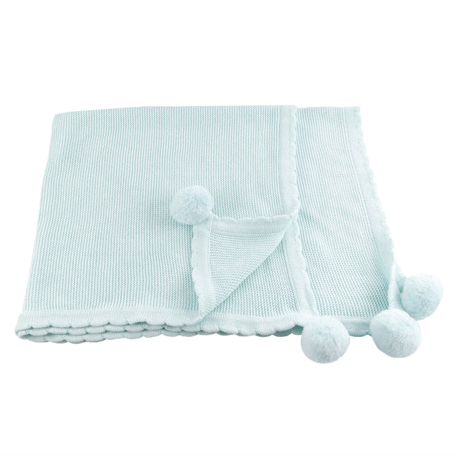 Pom Pom Blanket -  Pale Blue - HoneyBug 