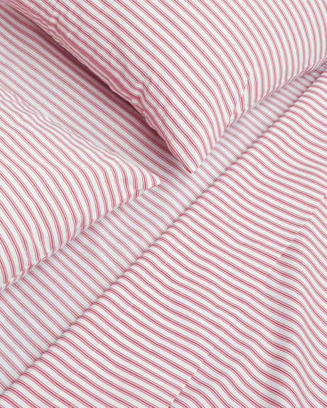 Luxe Premium Percale Bed Sheets in Antique Red Ticking - HoneyBug 