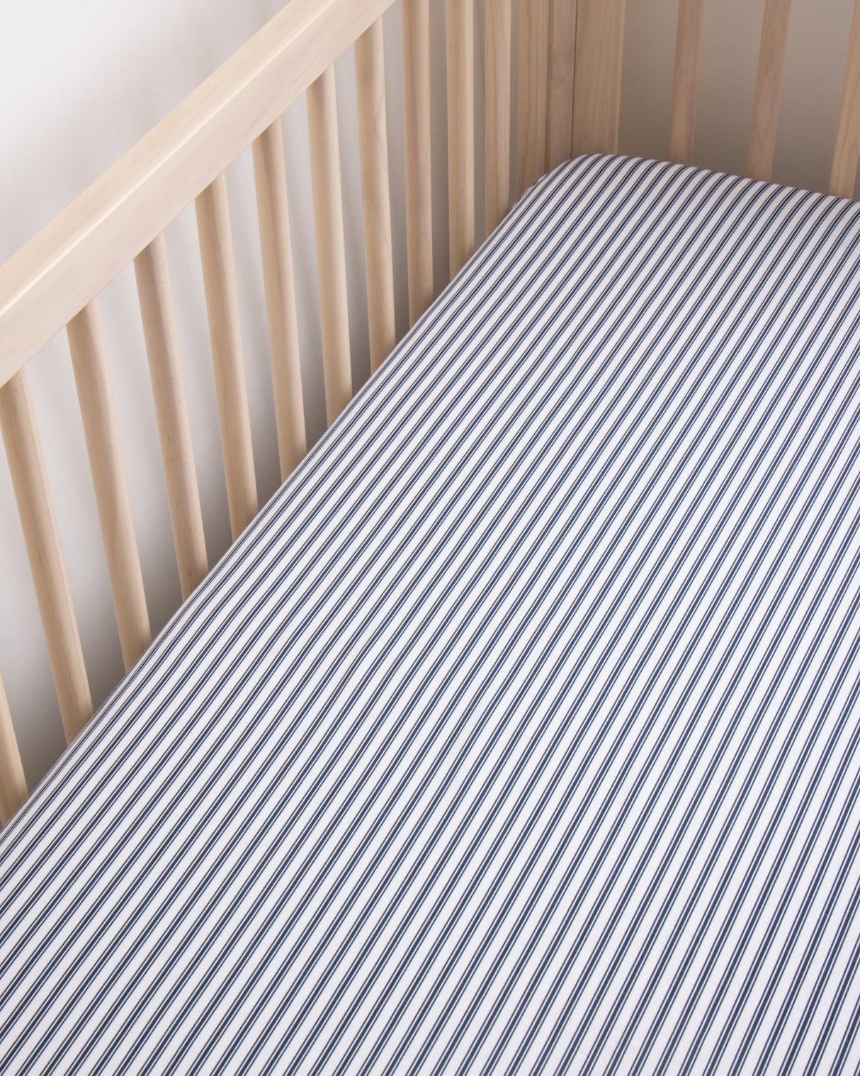 Luxe Premium Percale Crib Sheet in Navy French Ticking