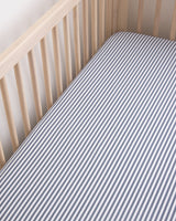 Luxe Premium Percale Crib Sheet in Navy French Ticking