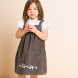 Toddler Pinafore Corduroy Dress with Embroidery | Gray & White - HoneyBug 