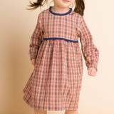 Toddler Long Sleeves Dress with Lace Trim | Red and Blue Check - HoneyBug 