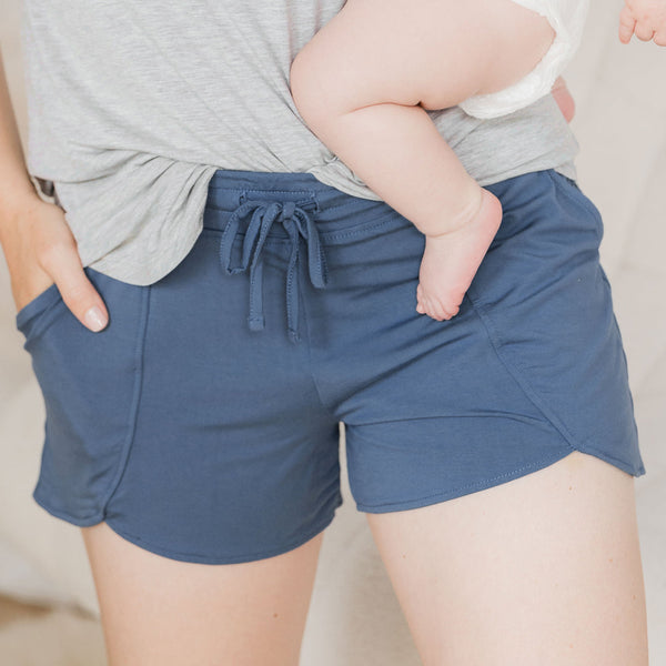 Bamboo Maternity & Postpartum Lounge Shorts | Slate Blue - HoneyBug 