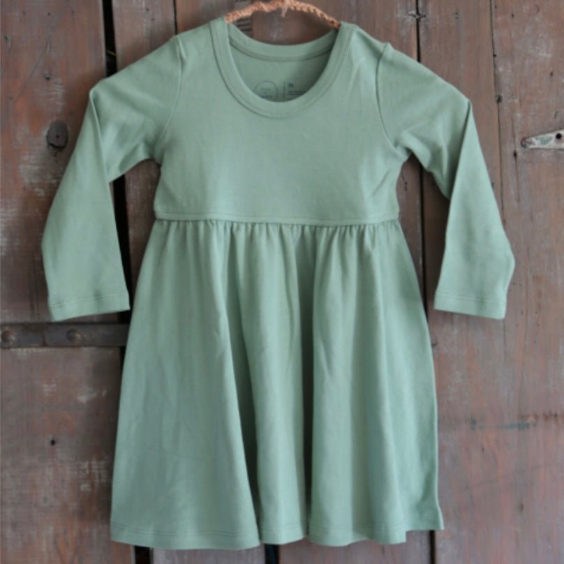 long sleeve twirl dress | Basil Green - HoneyBug 