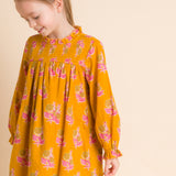 Girls' Smocked Long Sleeve Dress | Mustard and Pink - HoneyBug 