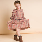 Girls' Ruffle Collar Long Sleeve Dress | Red and Blue Check - HoneyBug 