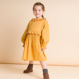Girls' Ruffle Collar Long Sleeve Dress | Mustard and Pink - HoneyBug 