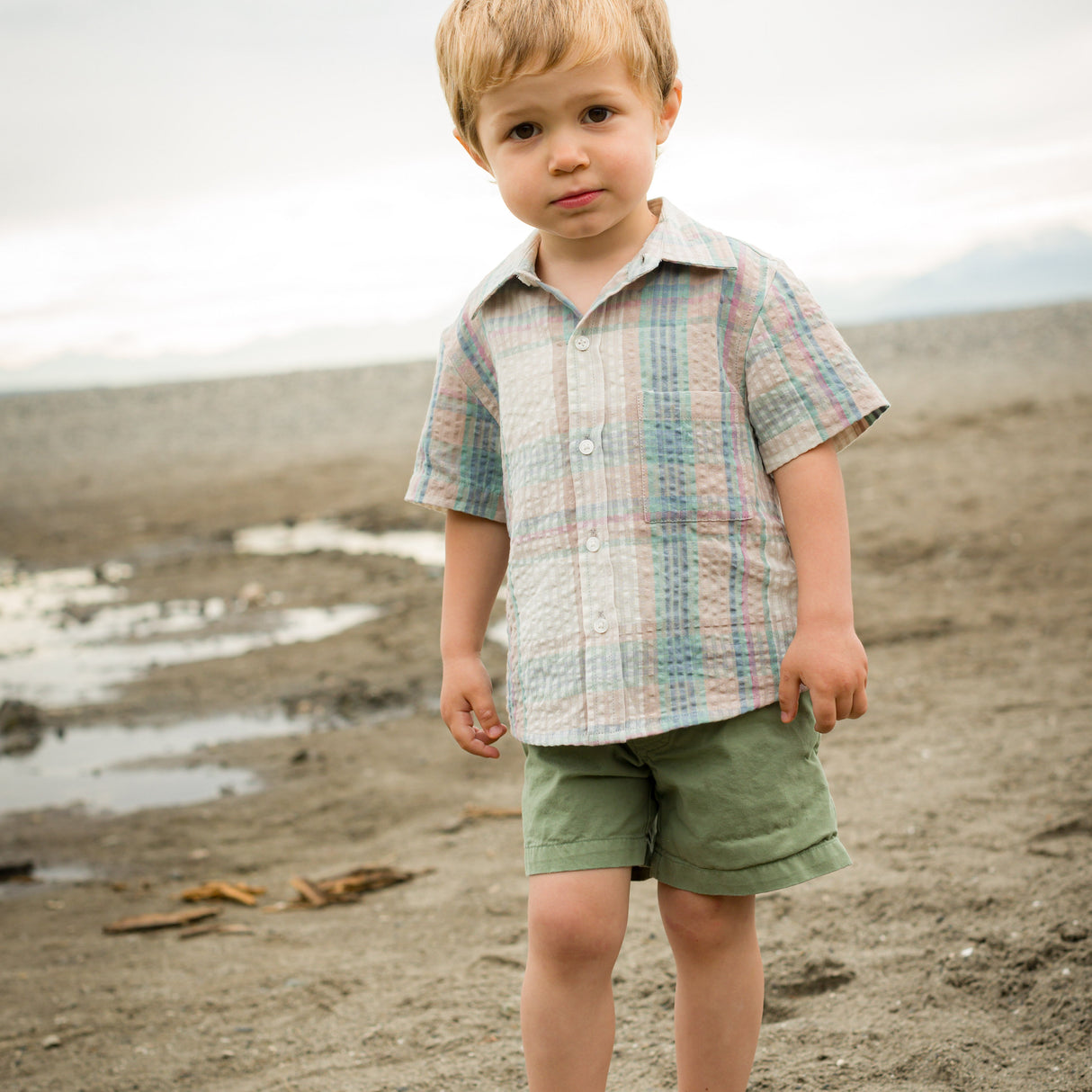 Boys Collar Shirt - Arctic - blue Seersucker - HoneyBug 