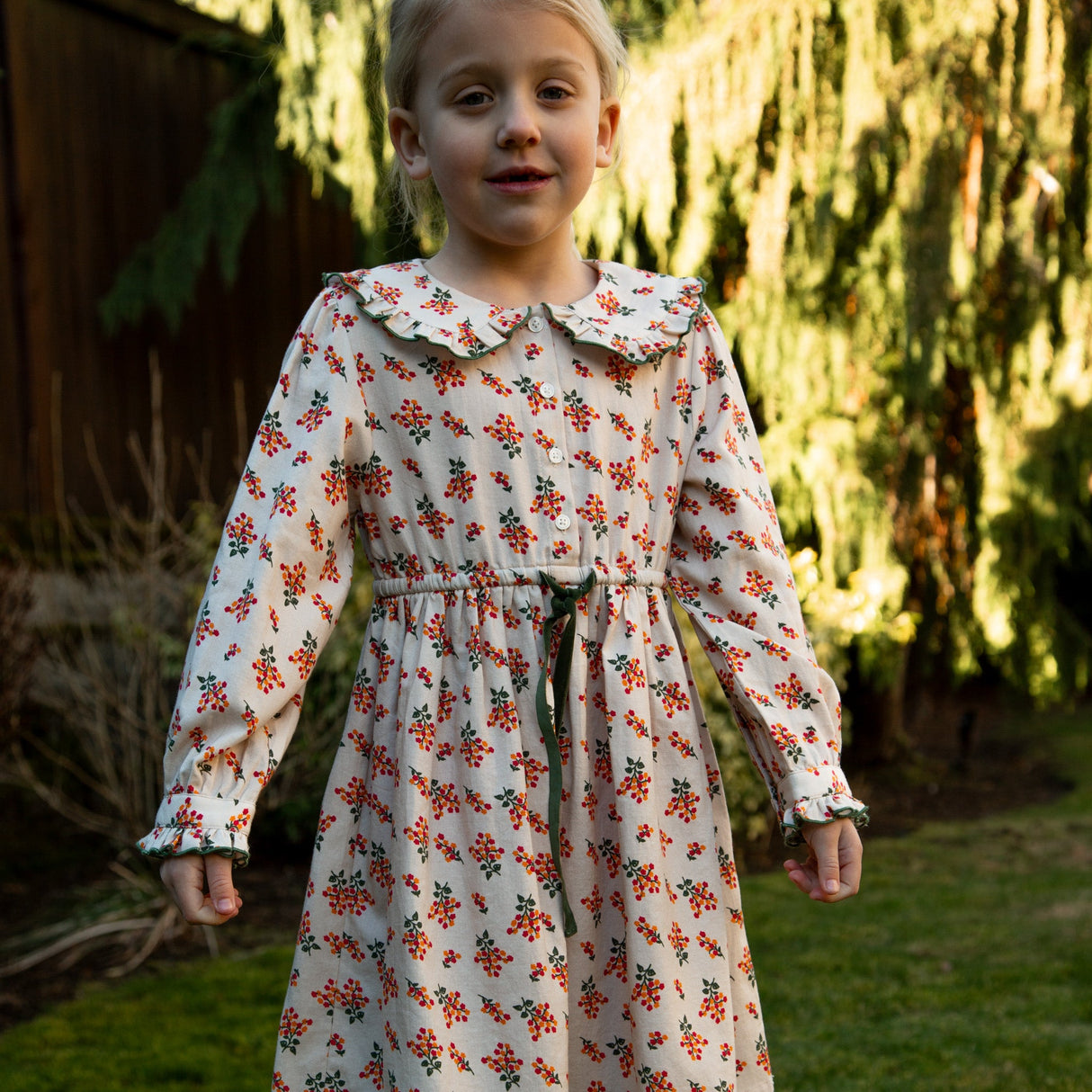 Girls Adelaide Velvet Tie Dress | Autumn Floral - HoneyBug 