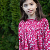 Girls' Smocked Long Sleeves Dress | Red and White Floral - HoneyBug 