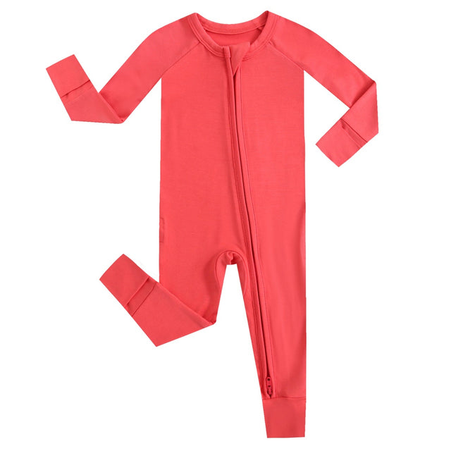 Berry Red Zippered Baby Romper - HoneyBug 