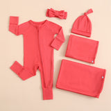 Berry Red Zippered Baby Romper - HoneyBug 