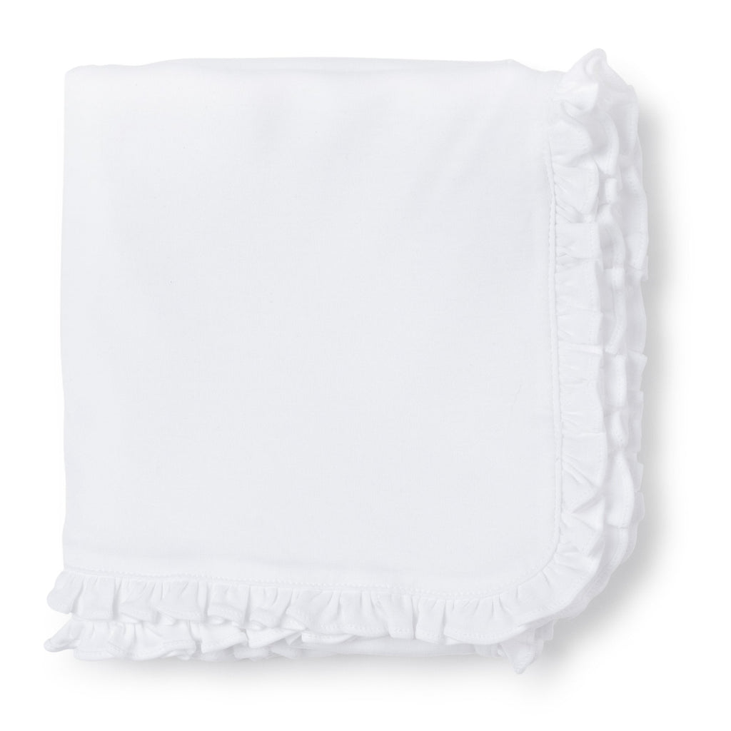 Ruffled Edge Pima Cotton Blanket - White - HoneyBug 