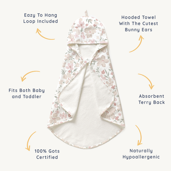 Organic Cotton Hooded Baby Towel & Poncho - Blossom - HoneyBug 